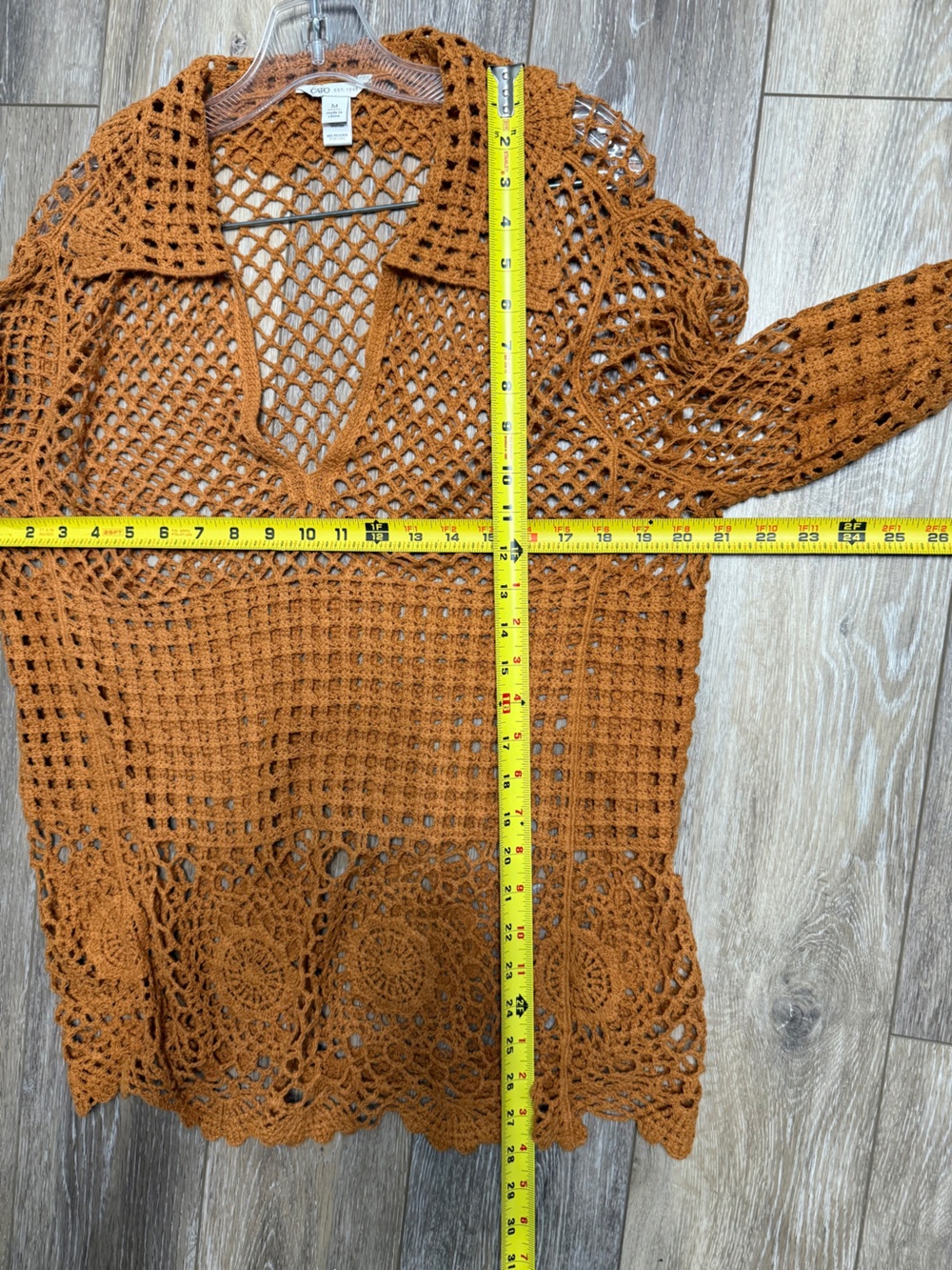 #1) Crochet Openwork V-Neck Tunic in Burnt Orange - Picture 4 of 7